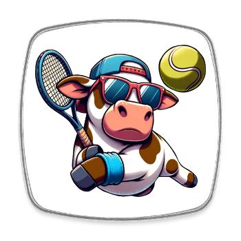 Coole Tennis Kuh Mit Schläger Und Ball - Viereckiger Kühlschrankmagnet - Weiß - Vorne