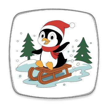 Penguin Pino on a sled - Square fridge magnet - white - Front