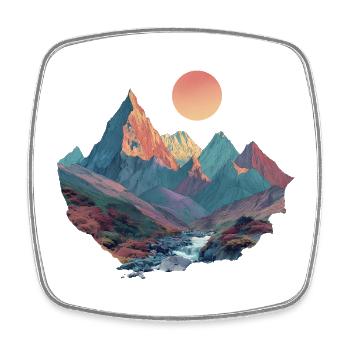 Paysage de montagne surréaliste - Art de la nature coloré - Magnet carré - blanc - Devant