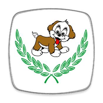 Dog in Green Laurel Wreath – Congratulations - Square fridge magnet - white - Front