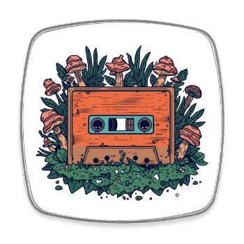 Retro-Kassette und Waldpilze - Viereckiger Kühlschrankmagnet - Weiß - Vorne