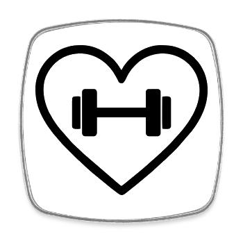 Heart Fitness – Conception d’entraînement avec haltères - Magnet carré - blanc - Devant