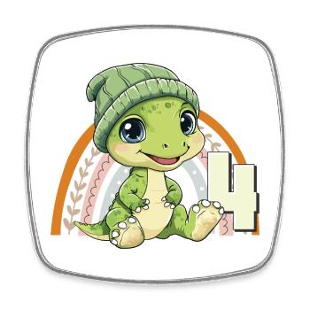 4th Birthday Dinosaur Rainbow Cute Cute - Square fridge magnet - white - Front