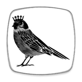 Vogel mit Krone – elegantes Line Art Motiv - Viereckiger Kühlschrankmagnet - Weiß - Vorne