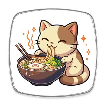 Cat with noodles ramen kawaii cat - Square fridge magnet - white - Front