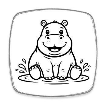 Süßes Baby Hippo Wasser Comic Vektor - Viereckiger Kühlschrankmagnet - Weiß - Vorne