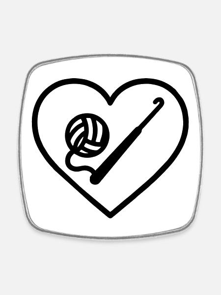 Crochet Heart – Handmade Passion - Square fridge magnet - white