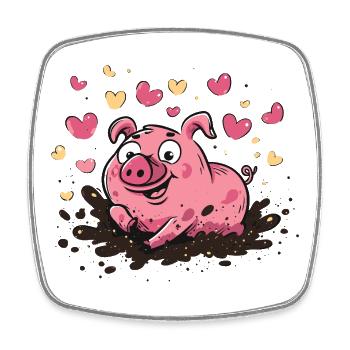 Herzschwein im Schlamm mit Herzen - Viereckiger Kühlschrankmagnet - Weiß - Vorne