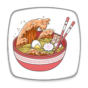 Japanisches Ozeanwellen-Ramen-Nudelsuppen-Kunstgeschenk - Viereckiger Kühlschrankmagnet - Weiß - Vorne