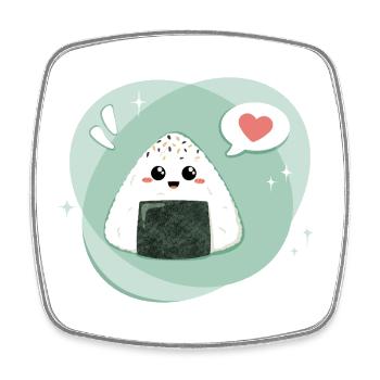 Kawaii Onigiri mit Sprechblase mit Herz in grün - Viereckiger Kühlschrankmagnet - Weiß - Vorne