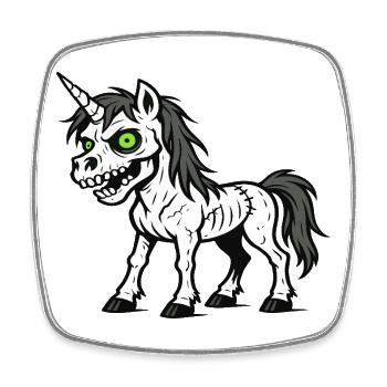 Zombie Unicorn Cartoon Horror Creature - Square fridge magnet - white - Front