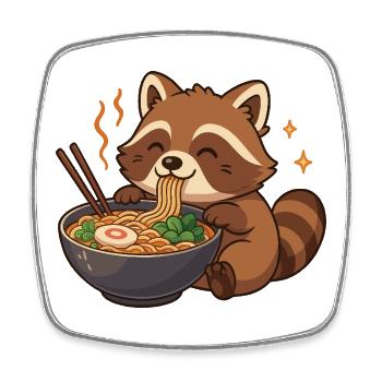 Raccoon with noodles Ramen kawaii raccoon - Square fridge magnet - white - Front