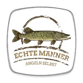 Echte Männer – Angeln Hecht - Viereckiger Kühlschrankmagnet - Weiß - Vorne