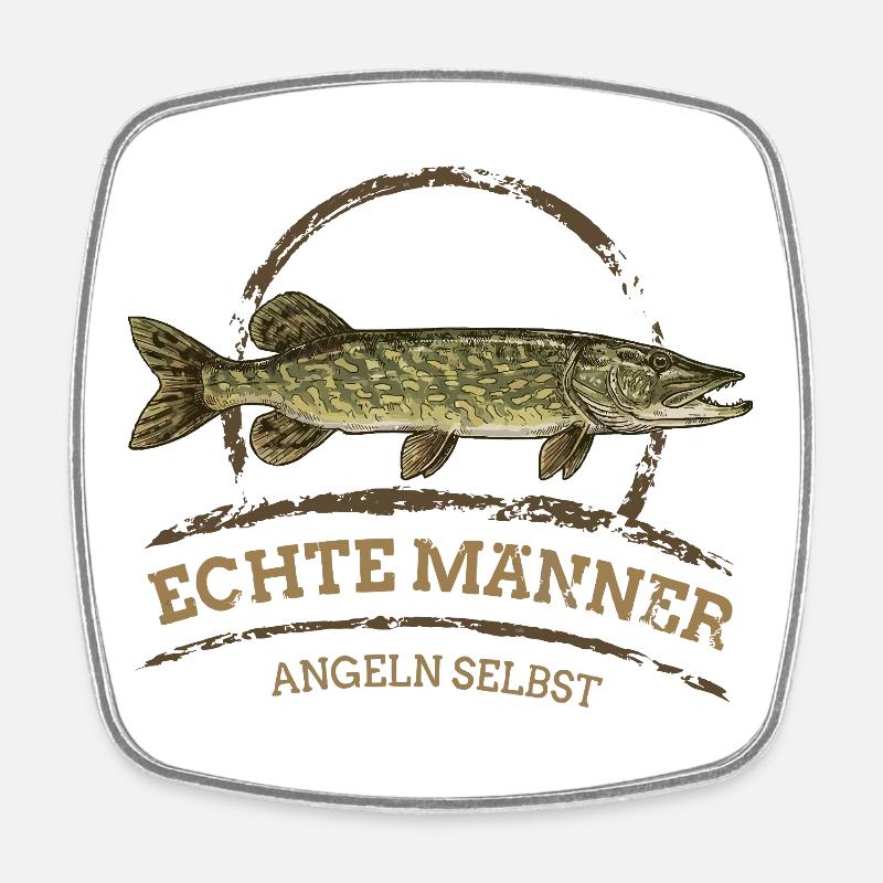 Vrais hommes – Brochet à pêche - Magnet carré - blanc
