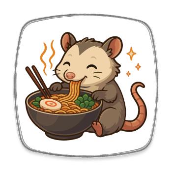 Opossum with noodles ramen kawaii opossum - Square fridge magnet - white - Front