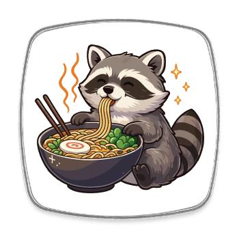 Raccoon with noodles Ramen kawaii raccoon - Square fridge magnet - white - Front
