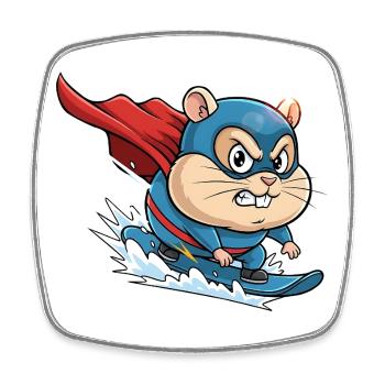 Superhero Hamster Surf Skate Cartoon - Square fridge magnet - white - Front