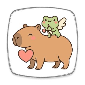 Capybara & Cupid Frog – Sweet Valentine's Motif - Square fridge magnet - white - Front
