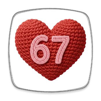 6 7 Meme Herz – Cute Knitted Edition - Viereckiger Kühlschrankmagnet - Weiß - Vorne