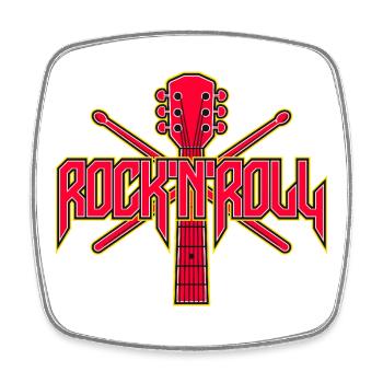 RocknRoll Guitar and Drumsticks Crest - Square fridge magnet - white - Front