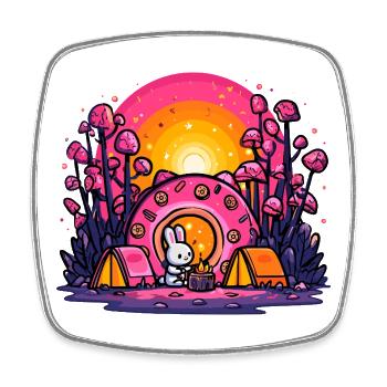 Rabbit Sunset Camp - Square fridge magnet - white - Front