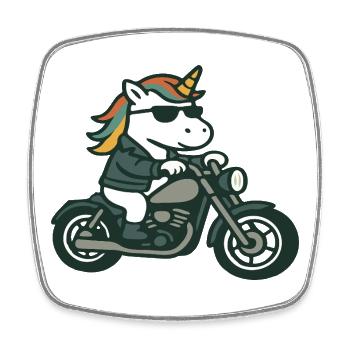 Cool Biker Unicorn Riding Motorcycle Mascot Art - Square fridge magnet - white - Front
