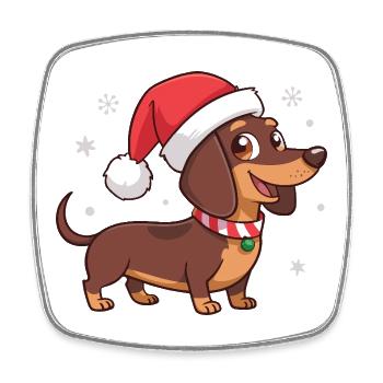 Chien Teckel Noël bonnet Santa - Magnet carré - blanc - Devant