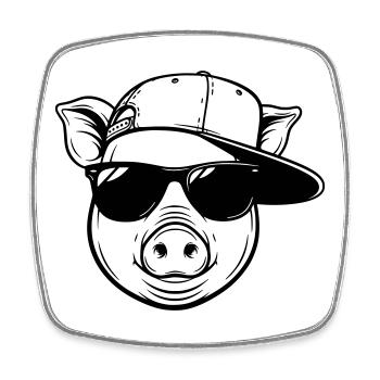 Cool pig with cap and sunglasses - Square fridge magnet - white - Front