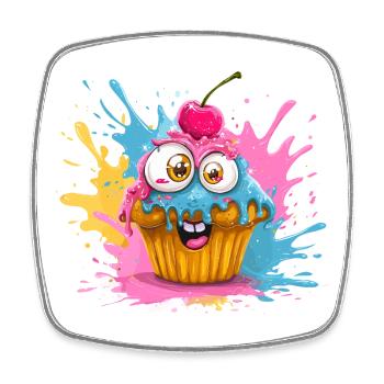 Colorful cupcake with googly eyes - Square fridge magnet - white - Front