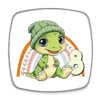 8e anniversaire Dinosaure Arc-en-ciel mignon mignon - Magnet carré - blanc - Devant
