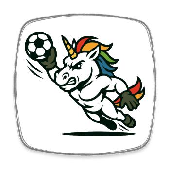 Das Maskottchen des Torwarts von Unicorn Soccer pariert - Viereckiger Kühlschrankmagnet - Weiß - Vorne