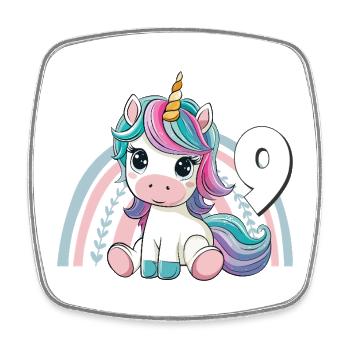 9. Geburtstag Einhorn Regenbogen Süß Niedlich - Viereckiger Kühlschrankmagnet - Weiß - Vorne