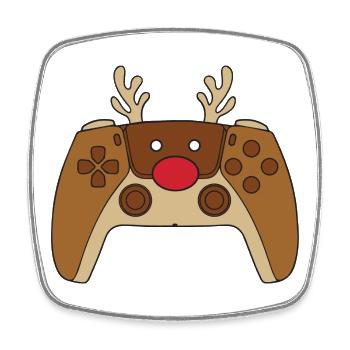 Reindeer Video Game Controller Christmas Player - Square fridge magnet - white - Front