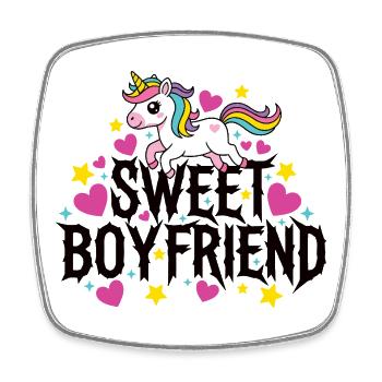 Boyfriend Unicorn Valentines Couple - Square fridge magnet - white - Front