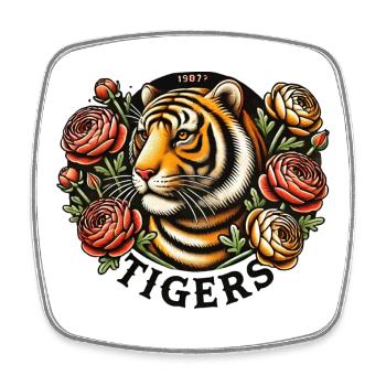 Floral Tiger Crest Vintage-Tattoo 1987 - Viereckiger Kühlschrankmagnet - Weiß - Vorne