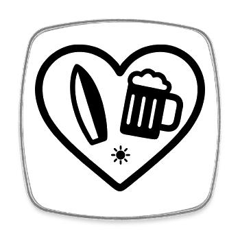 Heart Surf Bier - Viereckiger Kühlschrankmagnet - Weiß - Vorne