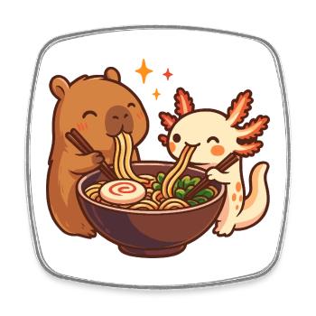 Capybara mit Axolotl isst Nudeln Ramen kawaii - Viereckiger Kühlschrankmagnet - Weiß - Vorne