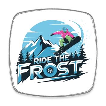 Motif Ride The Frost Snowboard pour snowboardeurs - Magnet carré - blanc - Devant