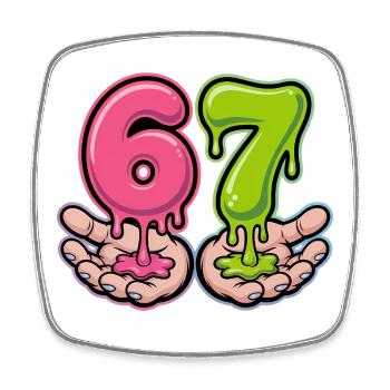 67 - Funny Six Seven T-Shirt - Viereckiger Kühlschrankmagnet - Weiß - Vorne