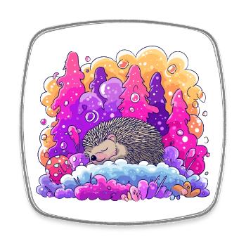 Sleeping hedgehog in the neon forest - Square fridge magnet - white - Front