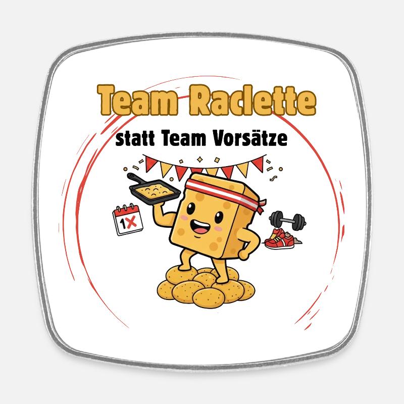 Team Raclette – Cheese power with humor - Square fridge magnet - white