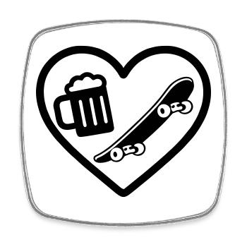 Heart Skateboard Bier - Viereckiger Kühlschrankmagnet - Weiß - Vorne