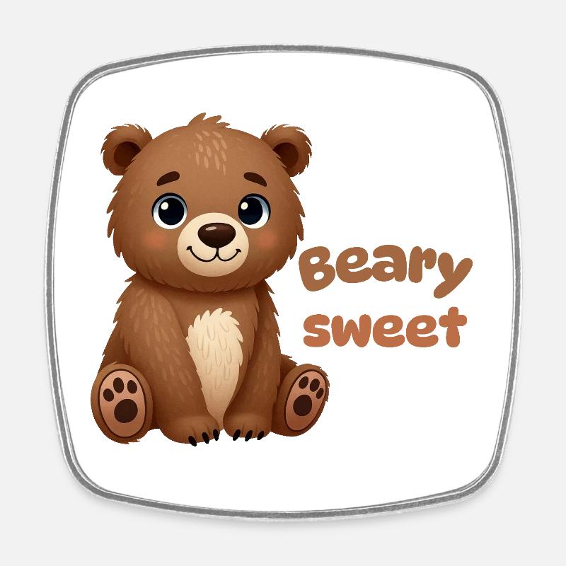 Cute Brown Bear - Square fridge magnet - white