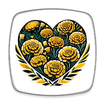 Goldenes Blumenherz auf Schwarz - Viereckiger Kühlschrankmagnet - Weiß - Vorne