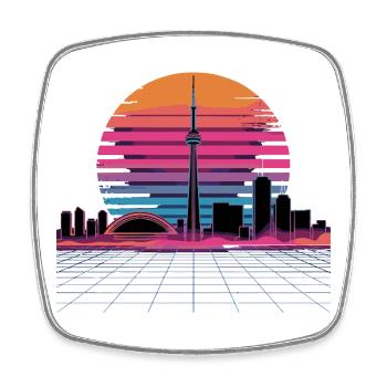 Neon Skyline Retro Sunset - Square fridge magnet - white - Front