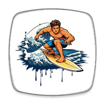 Illustration dynamique en graffiti d’un surfeur - Magnet carré - blanc - Devant