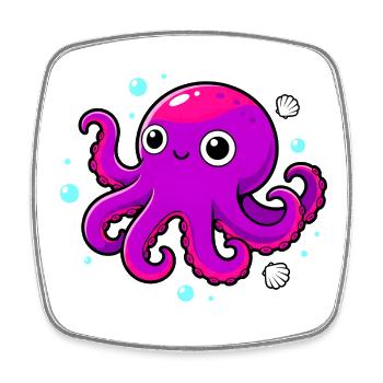 Niedlicher lächelnder lila Oktopus - Viereckiger Kühlschrankmagnet - Weiß - Vorne