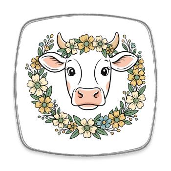Kuh Blumenkranz Boho Frühling Vektor - Viereckiger Kühlschrankmagnet - Weiß - Vorne