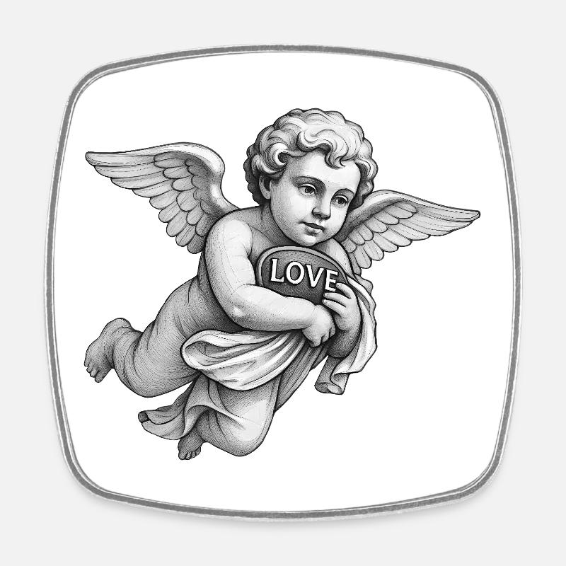 CUPID CHERUB - black & white - Square fridge magnet - white
