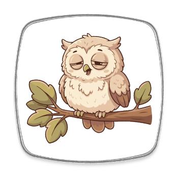 Hibou endormi sur une branche - Magnet carré - blanc - Devant